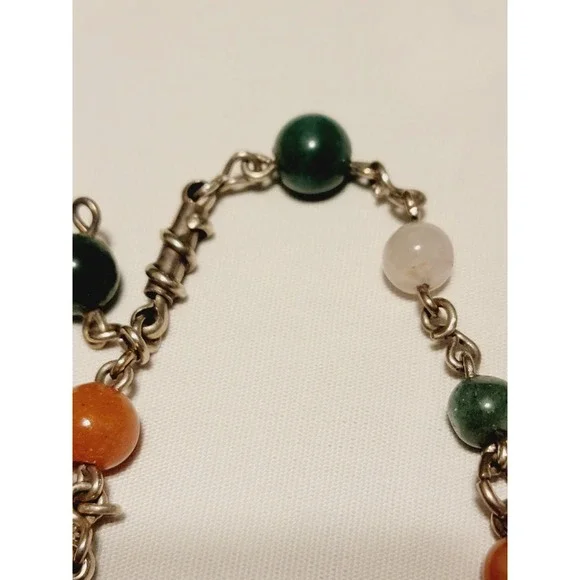 Vintage Sterling Silver Modernist Brutalist Beaded Stone Abstract Necklace 24in